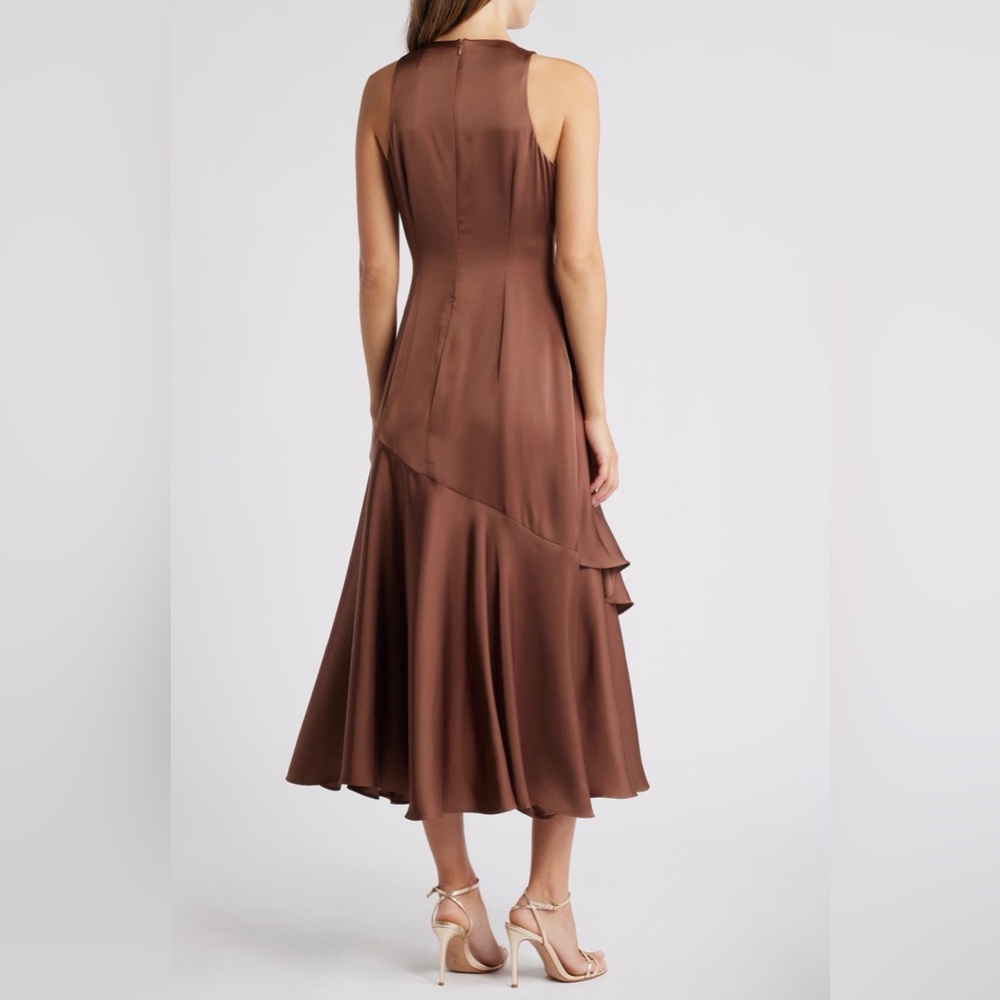 NWT Parker Angie Layered Ruffle Satin Maxi Dress Formal Wedding Brown Umber 12 - Picture 2 of 16